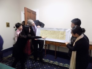 The visitors presented Minister O' Dowd with a beautiful piece of calligraphy